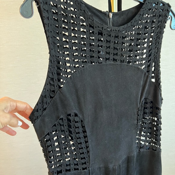 NEW with defect Fancy James Black Women Leather Suede Sleeveless Jumpsuit Size M - Picture 2 of 16